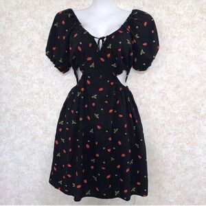 Liberty Love Black Mini Dress with Red Floral Pattern